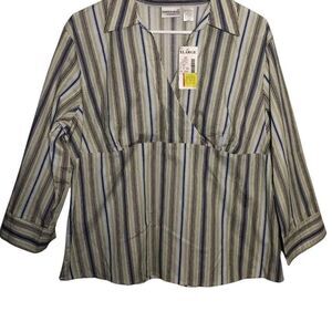 Y2k Fashion bug Stretch Women's V Neck Blouse Babydoll Striped XL Green Purple